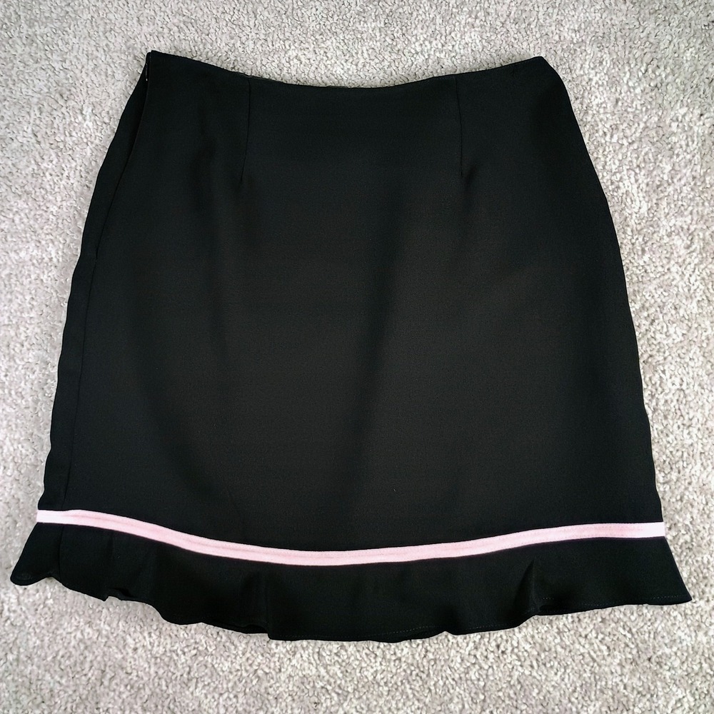 Vintage Y2K Michele Black Mini Skirt Pink Bow Trim Ruffle Hem Coquette Petite 8P - Picture 3 of 7